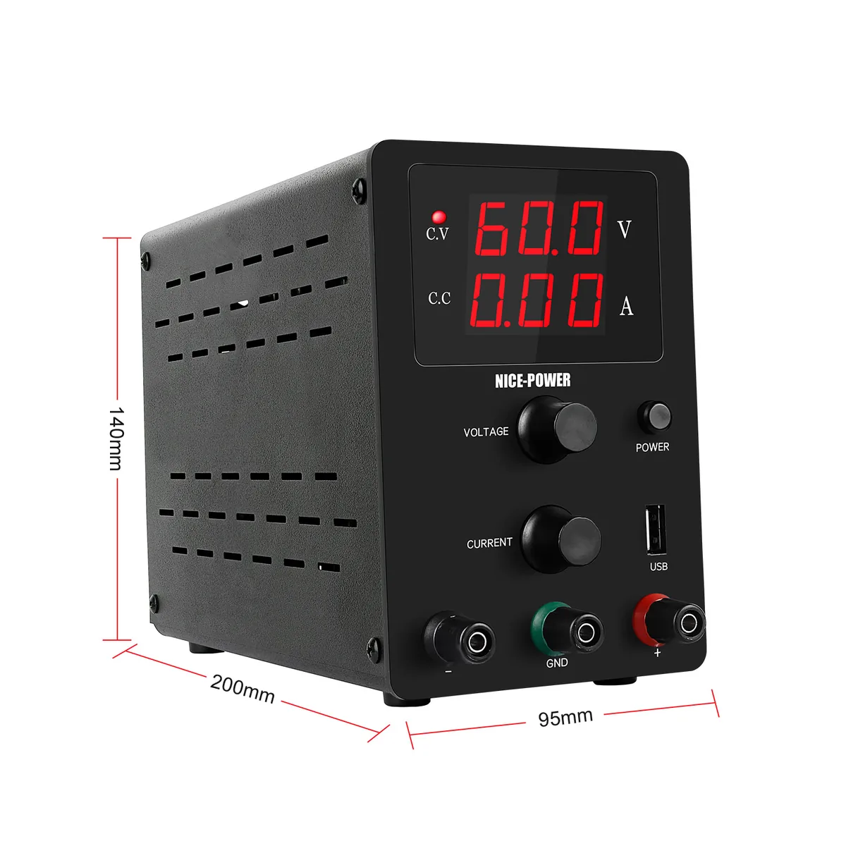 Лабораторный источник питания постоянного тока Kuaiqu R-SPS605 с 3-разрядным дисплеем, 60В / 5A, цвет черный