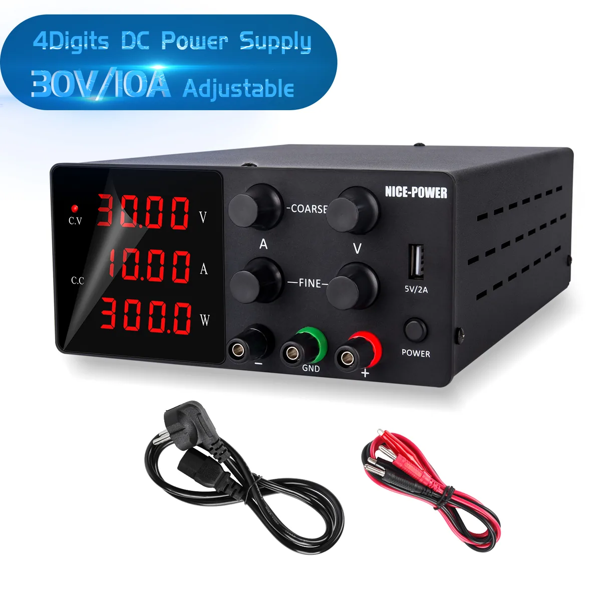 Лабораторный источник питания постоянного тока Kuaiqu SPS-W3010 с регулируемым 4-разрядным дисплеем, 120В / 3А, цвет черный