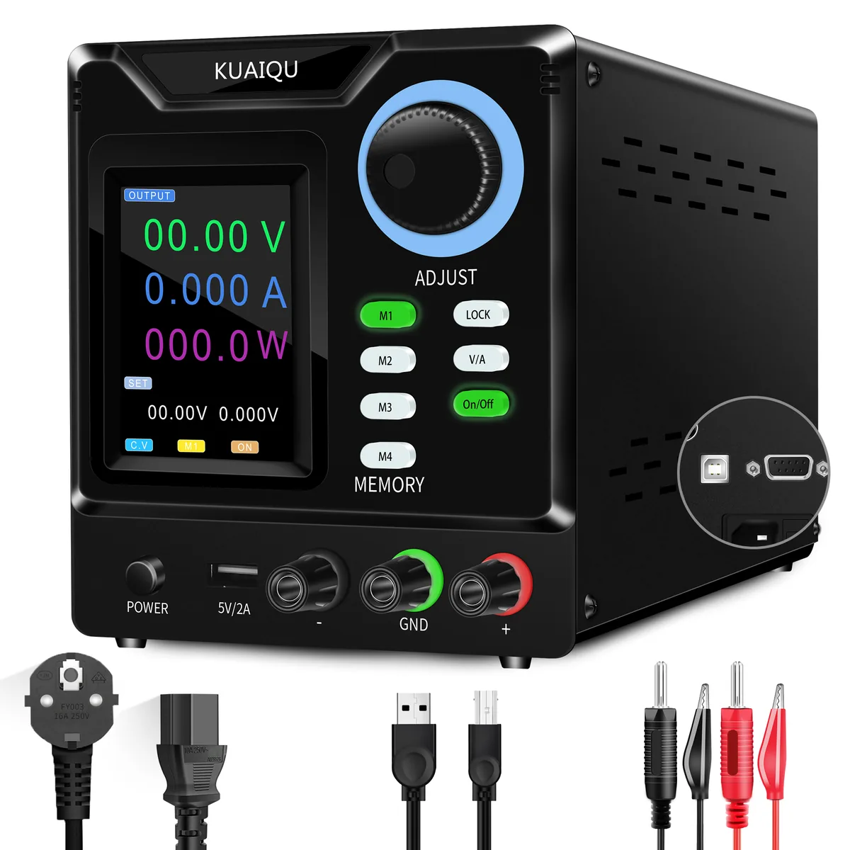 Регулируемый источник питания Kuaiqu SPPS-D1203-232 с цветным ЖК-цифровым дисплеем, 120В / 3А, цвет черный